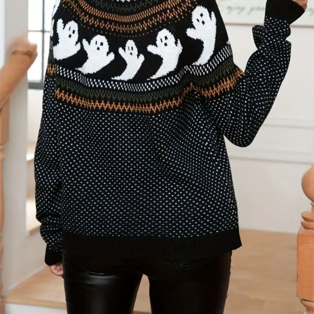 Black Ghost Pattern Sweater - Picture 2 of 3